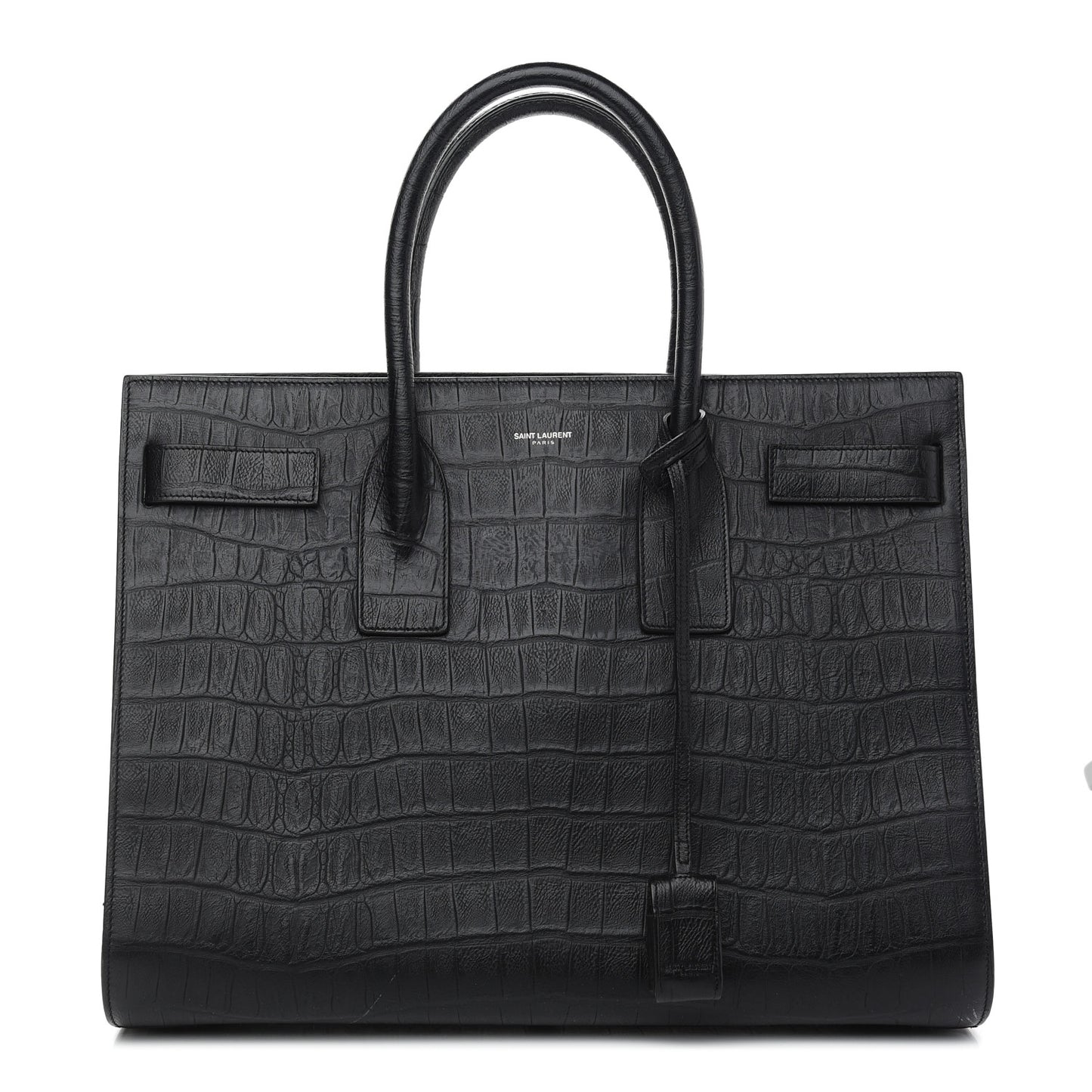Calfskin Crocodile Embossed Large Sac De Jour Carryall Black