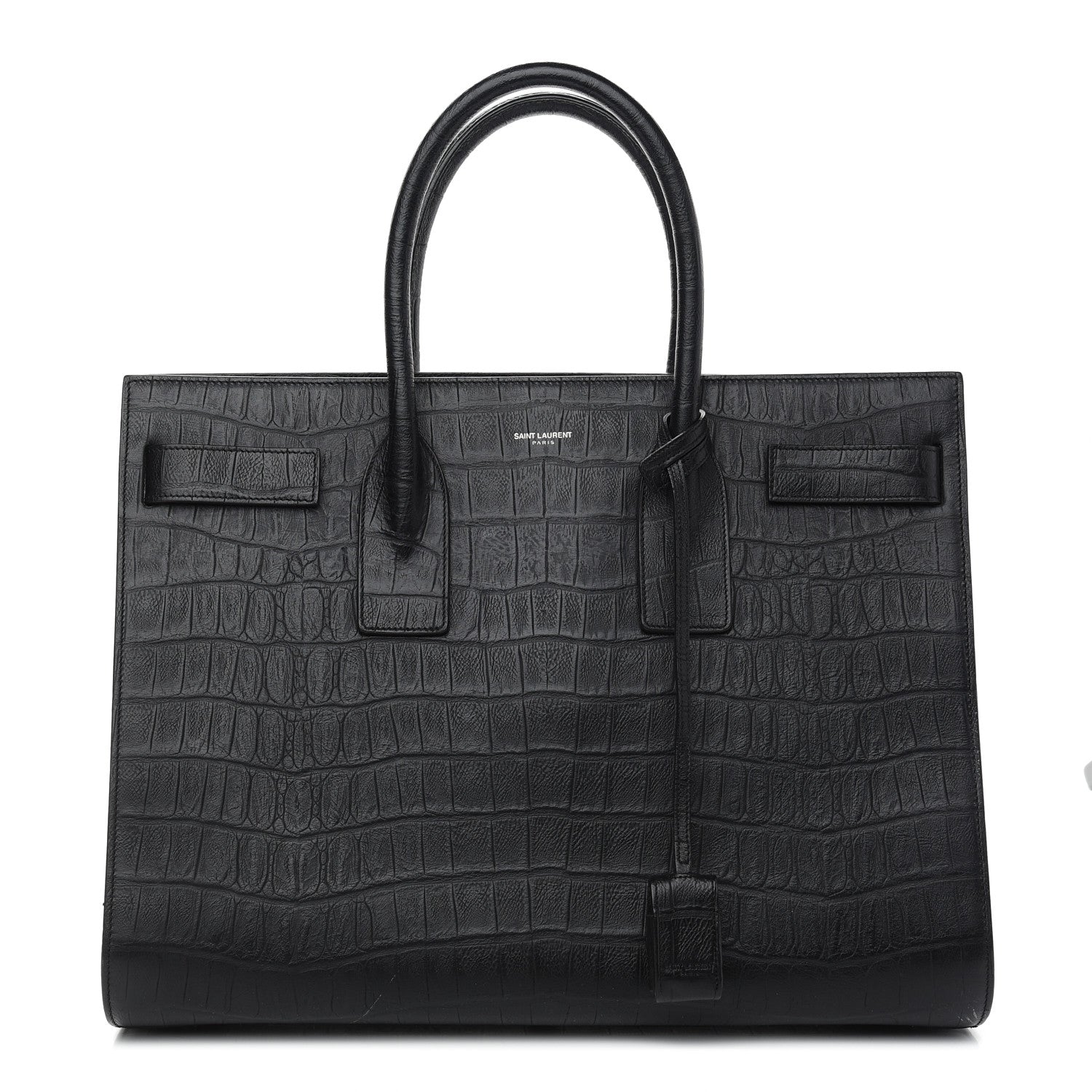 Saint Laurent Calfskin Crocodile Embossed Large Sac De Jour Carryall Black 1 of 10