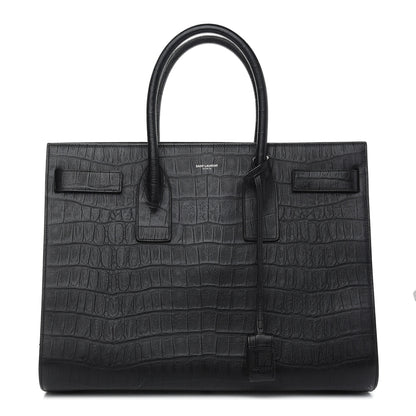 Saint Laurent Calfskin Crocodile Embossed Large Sac De Jour Carryall Black 1 of 10
