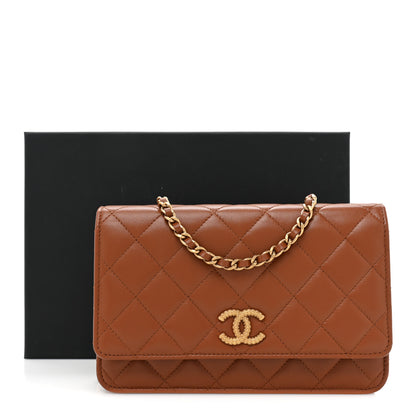 Chanel Lambskin Quilted Studded CC Wallet On Chain WOC Light Brown 12 of 12