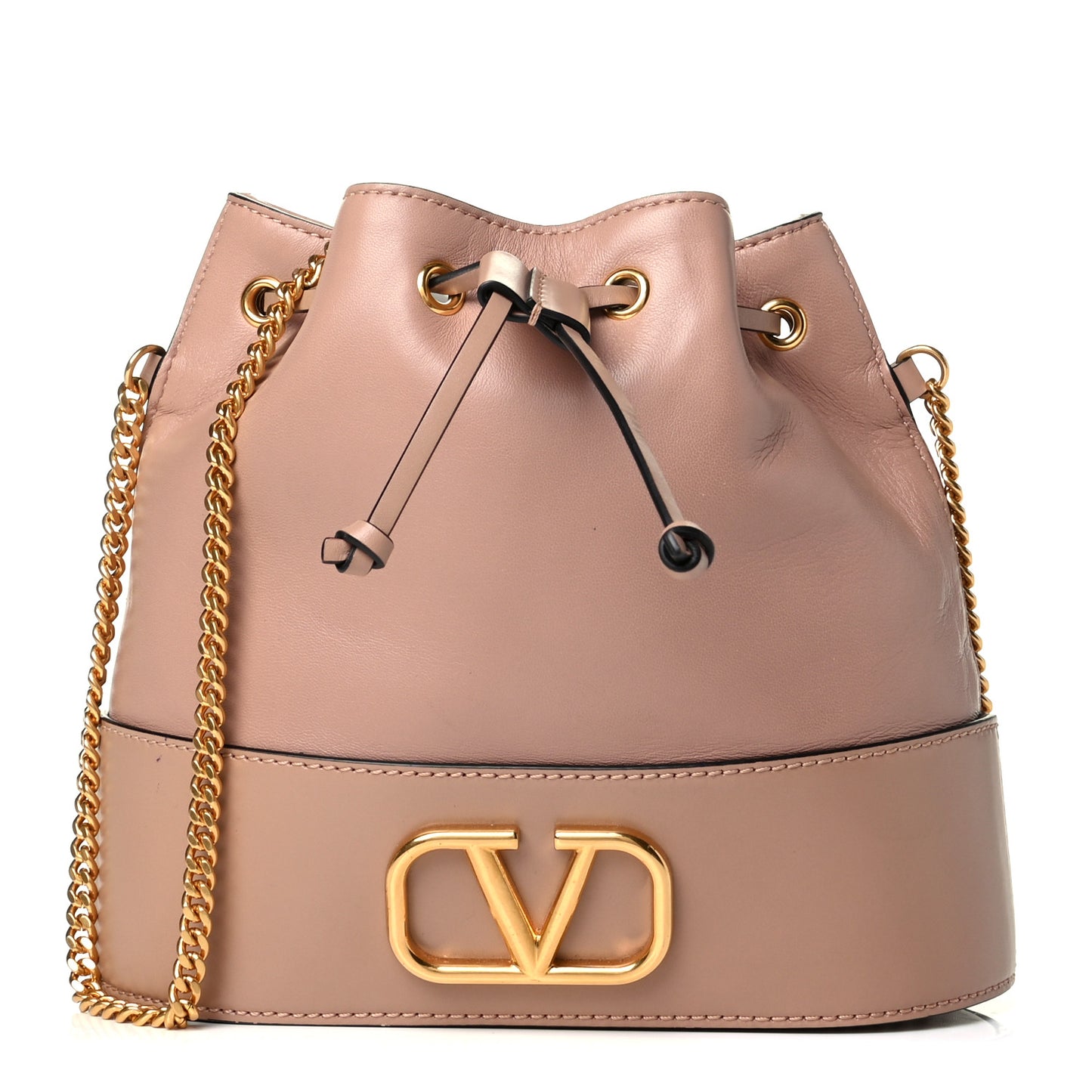 Nappa Mini VLogo Signature Chain Bucket Bag Rose Cannelle