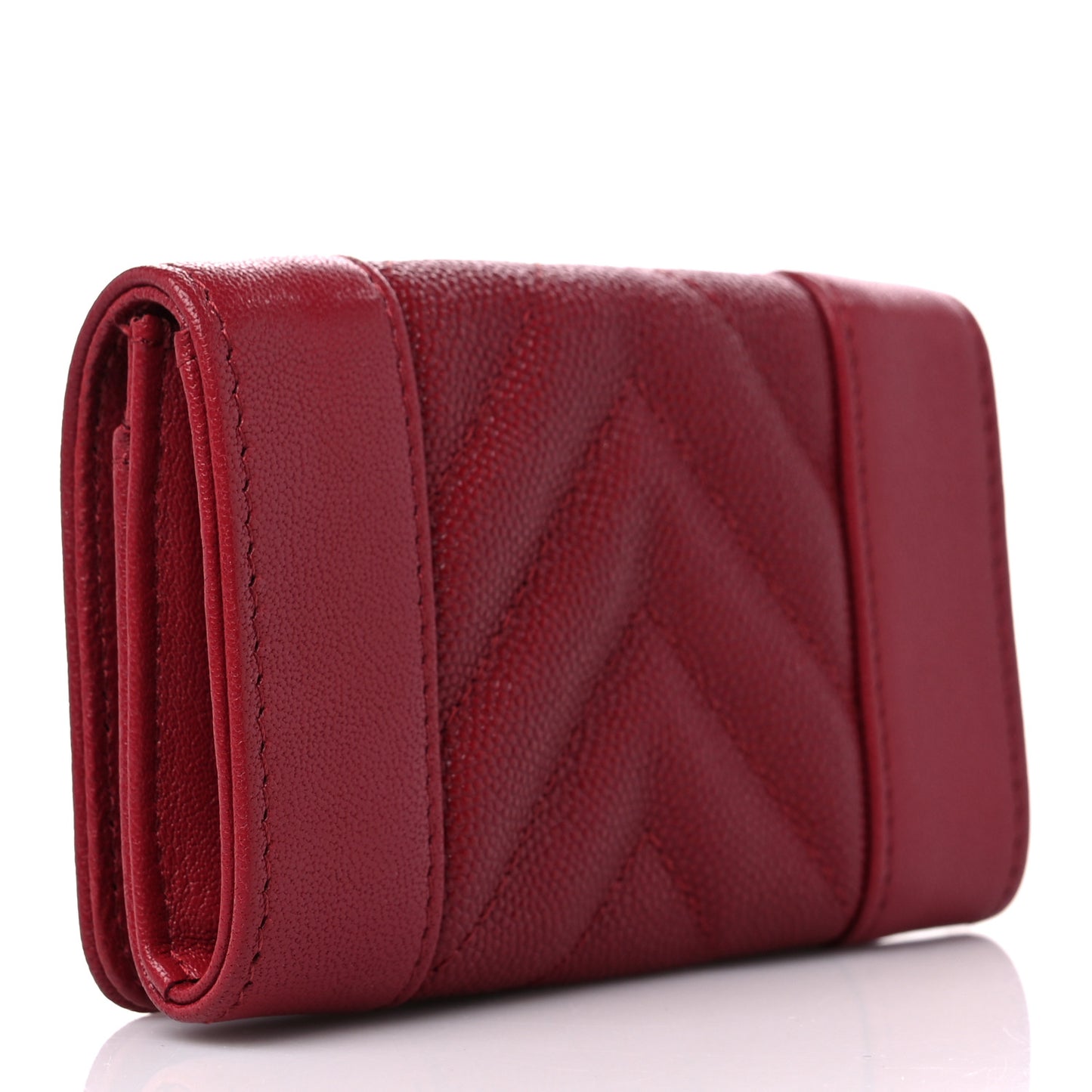 Caviar Chevron Quilted Mademoiselle Flap Card Holder Dark Pink