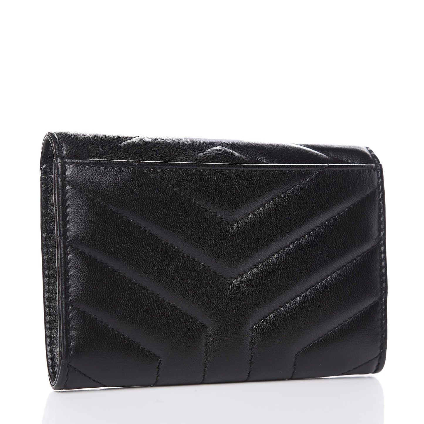 Lambskin Y Quilted Monogram Small Loulou Envelope Wallet Black