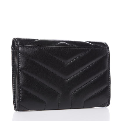 Saint Laurent Lambskin Y Quilted Monogram Small Loulou Envelope Wallet Black 3 of 8