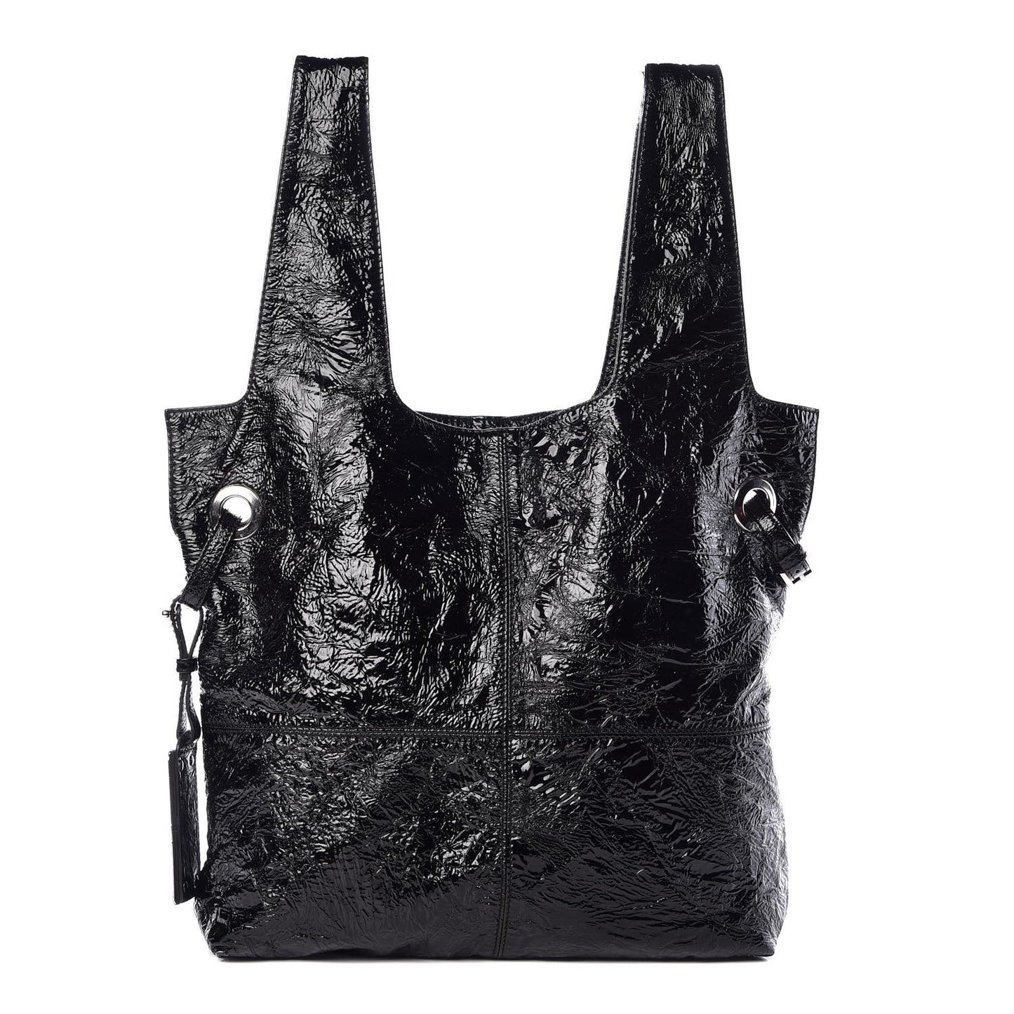 Crinkled Patent Hobo Black