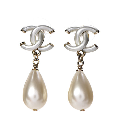 Chanel Pearl CC Drop Earrings Gold Pearly White 1 of 5