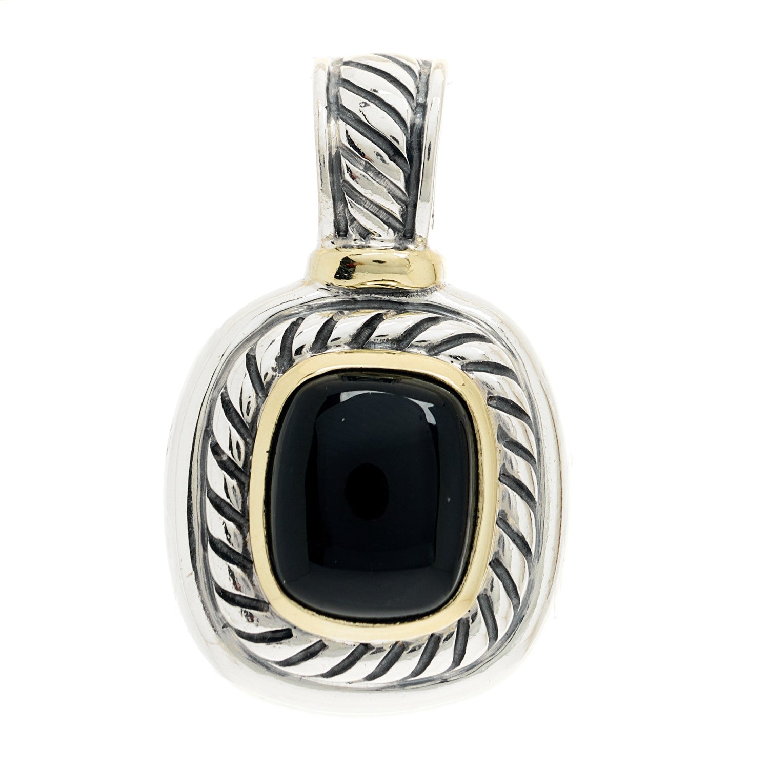 David Yurman Sterling Silver 14K Yellow Gold Black Onyx Albion Enhancer Pendant 1 of 4