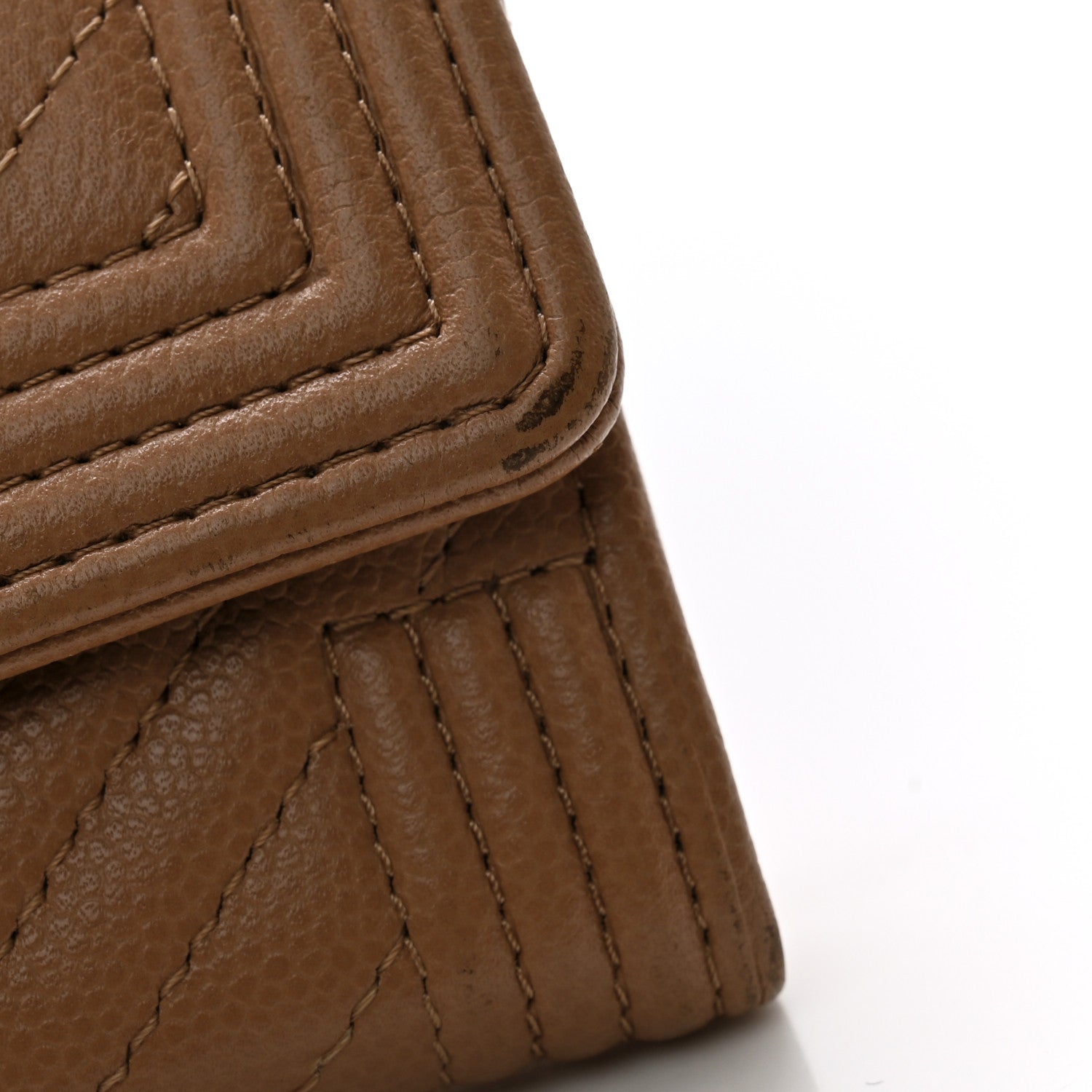 Chanel Caviar Chevron Quilted Boy Flap Card Holder Dark Beige 9 of 14