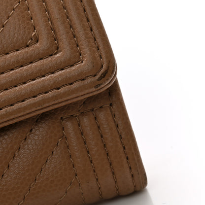 Chanel Caviar Chevron Quilted Boy Flap Card Holder Dark Beige 9 of 14