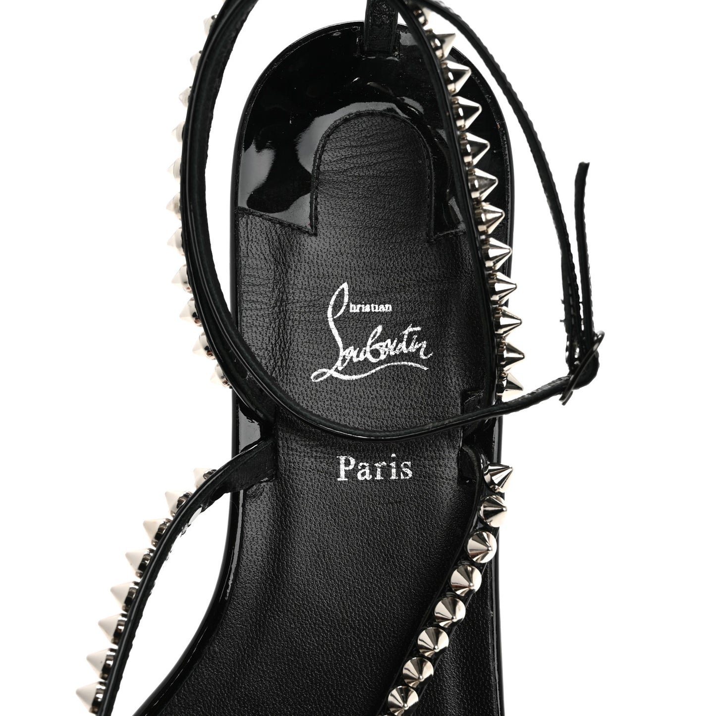 Patent Calfskin Spike So Me Tonguetta Flat Sandals 41 Black