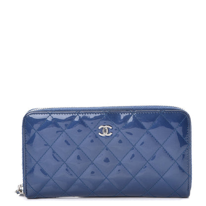 Chanel Patent Calfskin Quilted Large Gusset Zip Around Wallet Blue 1 of 9
