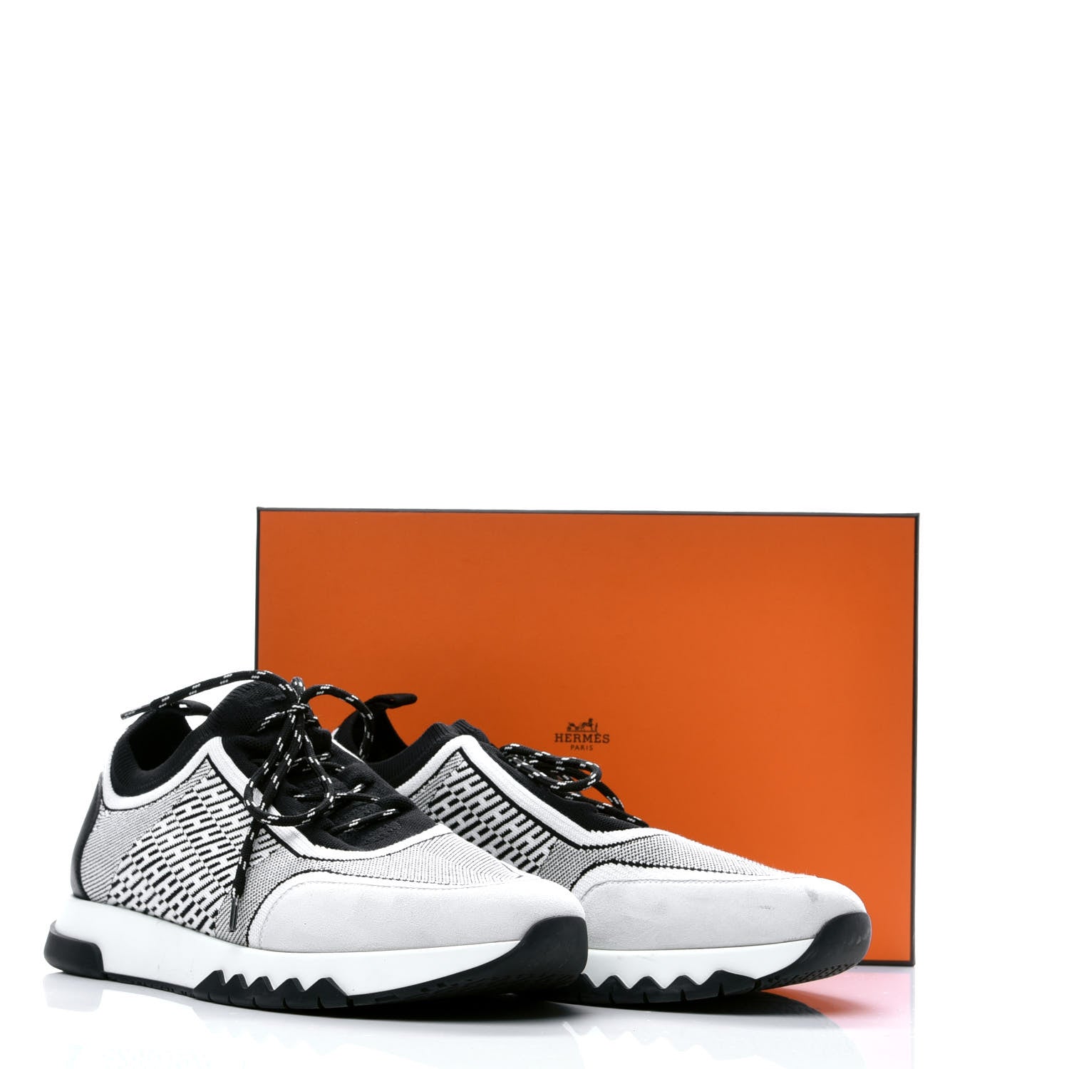 Hermes Knit Bi-Color Womens Addict Sneakers 40 Black White 8 of 8