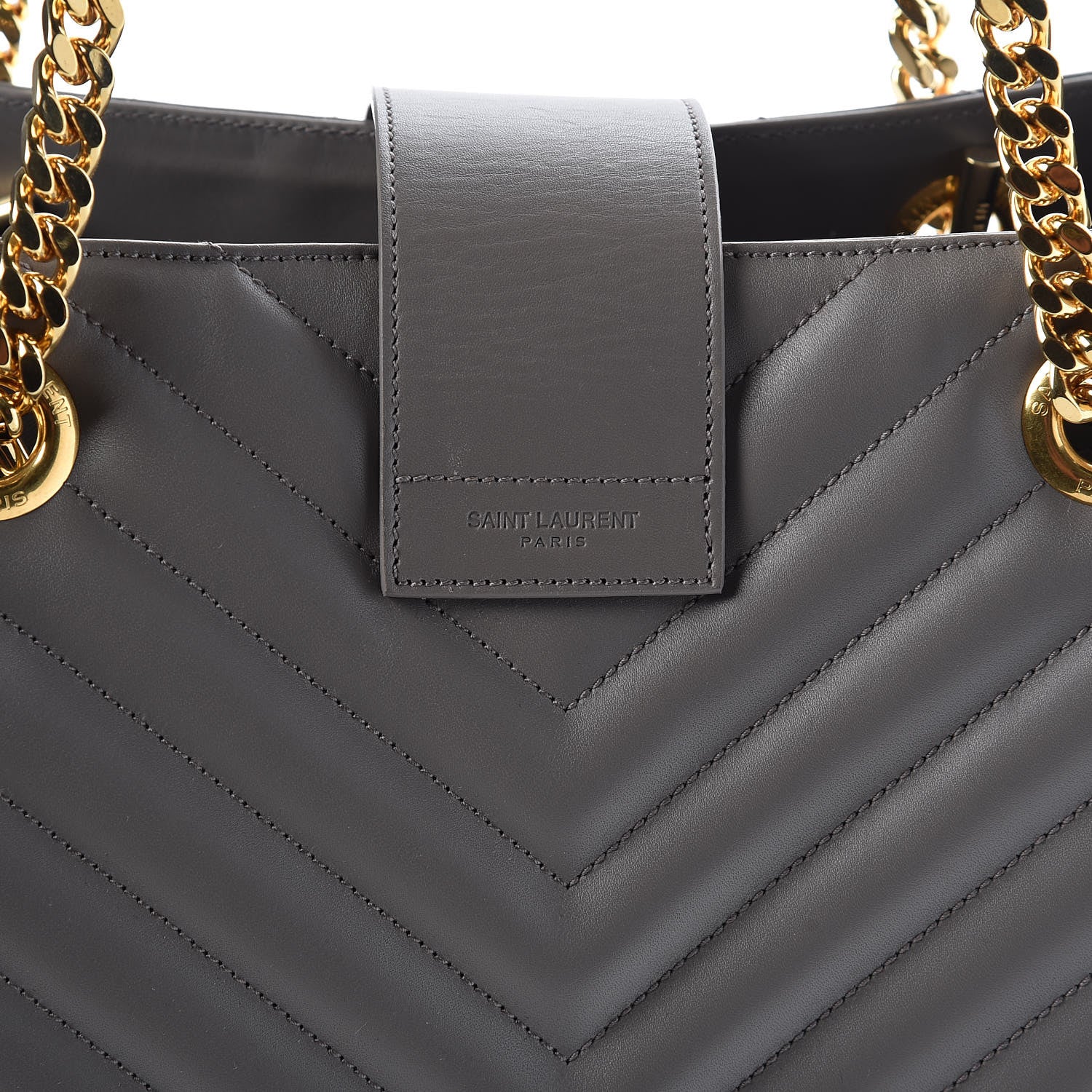 Saint Laurent Smooth Calfskin Matelasse Chevron Large Monogram Shopping Bag Grey 8 of 13