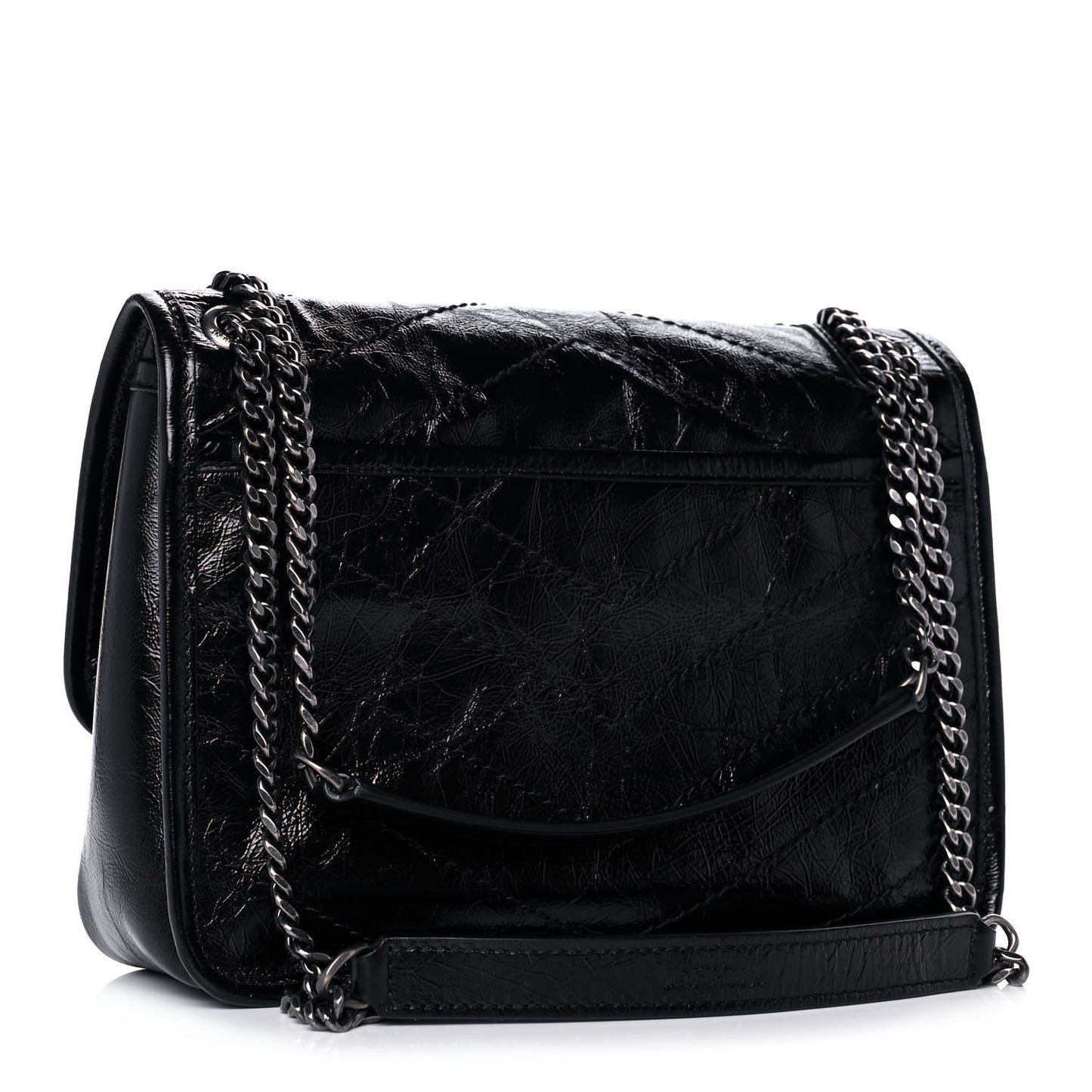 Crinkled Calfskin Matelasse Monogram Baby Niki Chain Satchel Black
