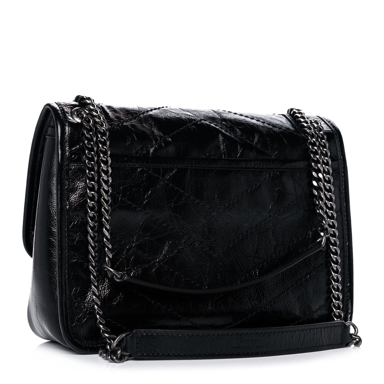 Saint Laurent Crinkled Calfskin Matelasse Monogram Baby Niki Chain Satchel Black 3 of 13