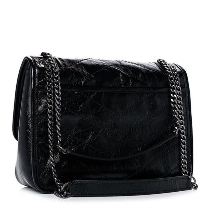 Saint Laurent Crinkled Calfskin Matelasse Monogram Baby Niki Chain Satchel Black 3 of 13