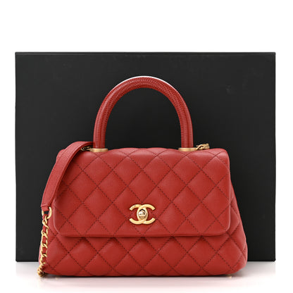 Chanel Caviar Lizard Embossed Quilted Mini Coco Handle Flap Red 12 of 12