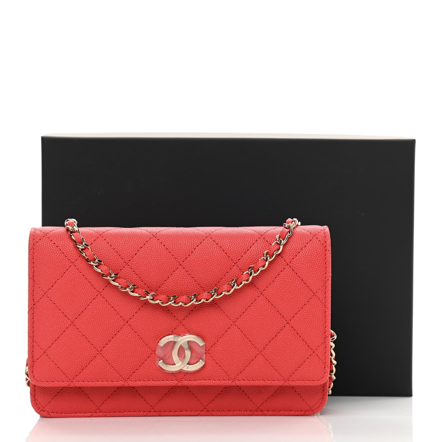 Chanel Caviar Quilted Striated CC Wallet On Chain WOC Red 12 of 12