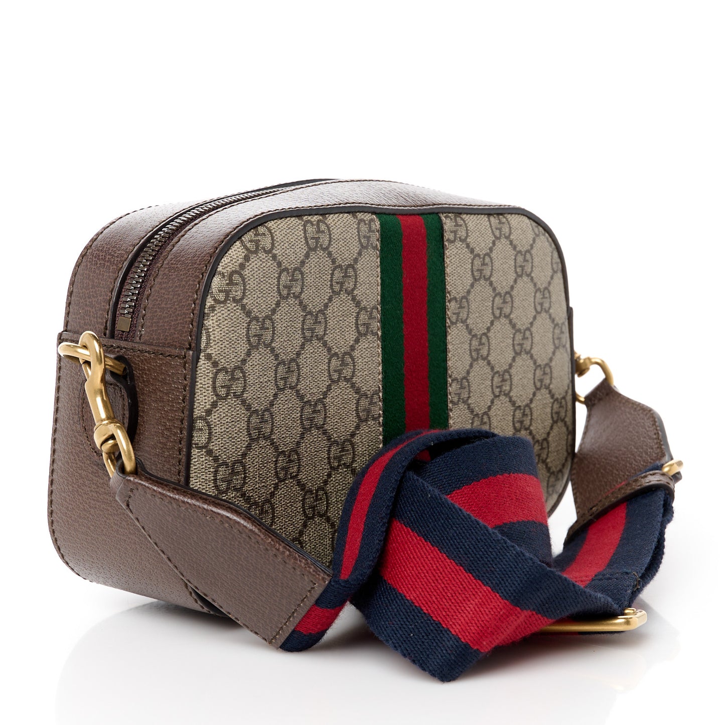 GG Supreme Monogram Textured Dollar Calfskin Web Ophidia Wristlet Shoulder Bag Beige Ebony New Acero