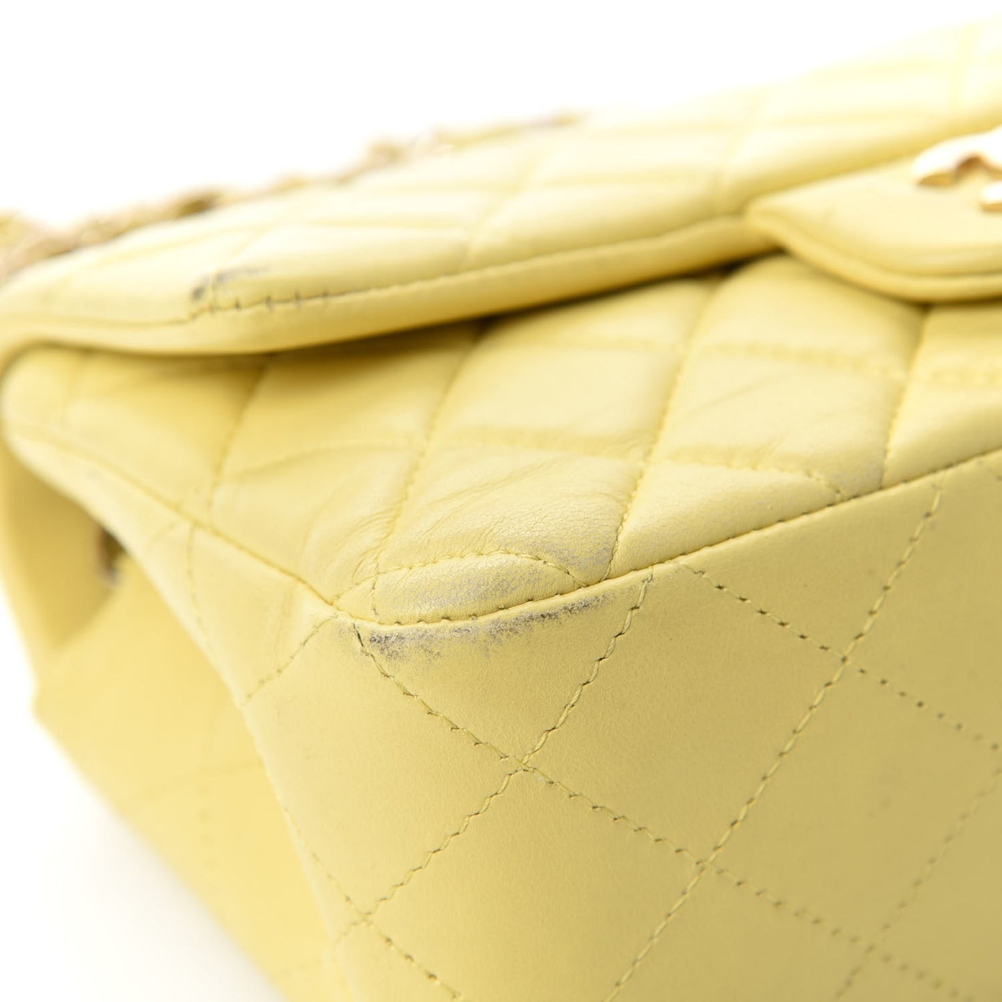 Lambskin Quilted Mini Rectangular Flap Light Yellow