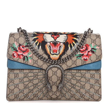 Gucci GG Supreme Monogram Angry Cat Embroidered Medium Dionysus Shoulder Bag Beige Ultramarine 1 of 8