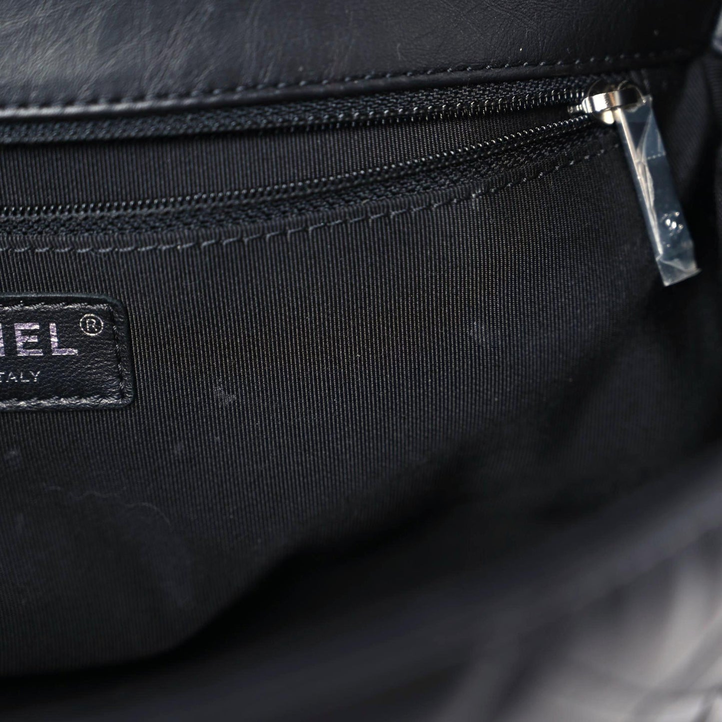 Crumpled Calfskin Quilted Large Chain All Over Flap Bag Black