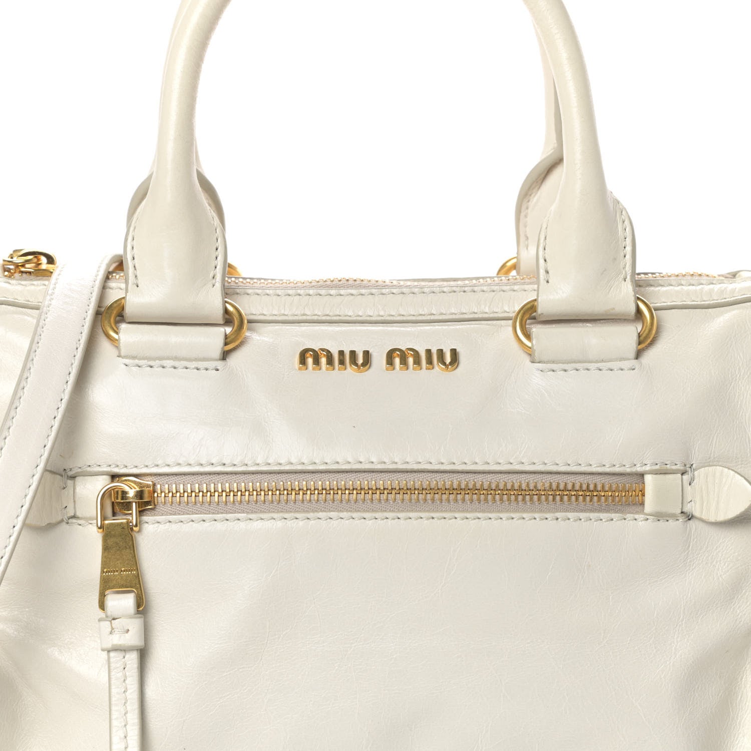 Miu Miu Vitello Shine Zip Tote Talco 7 of 11