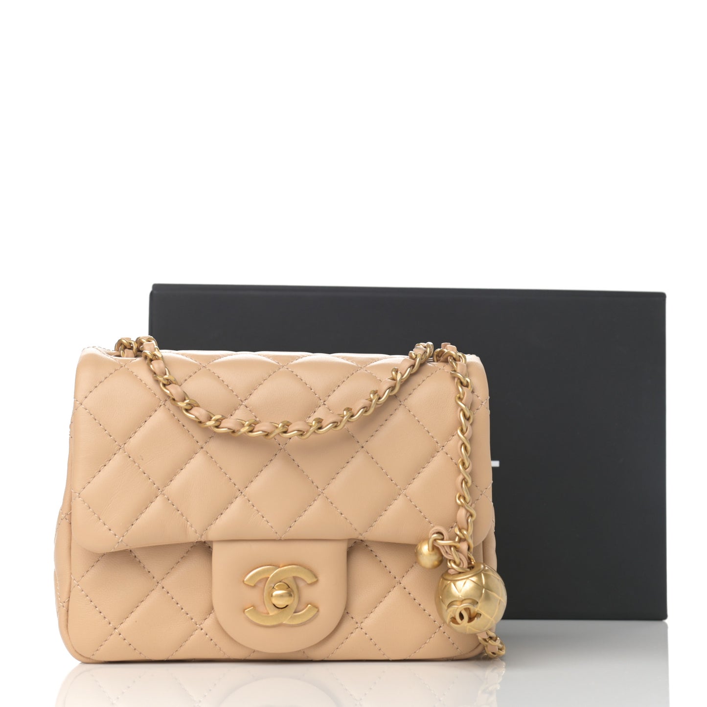 Lambskin Quilted Mini Pearl Crush Flap Beige