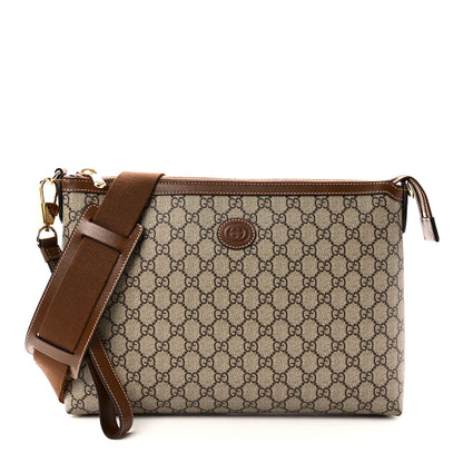 Gucci GG Supreme Monogram Azalea Calfskin Retro Interlocking G Wristlet Messenger Bag Beige Ebony Brown Sugar 1 of 10