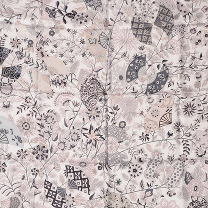 Hermes Silk Fleurs et Papillons de Tissus Scarf 90 Blanc Gris Rose Pale 1 of 5