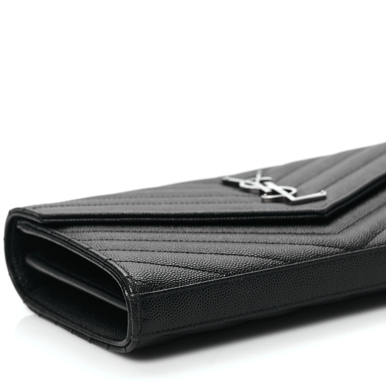 Saint Laurent Grain De Poudre Matelasse Chevron Monogram Chain Wallet Black 8 of 9