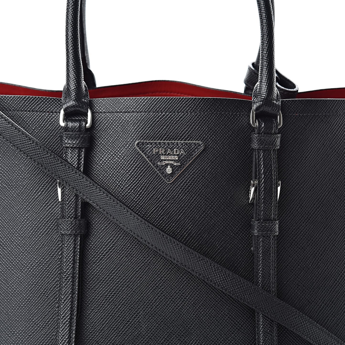 Saffiano Cuir Medium Double Handle Tote Black Fuoco