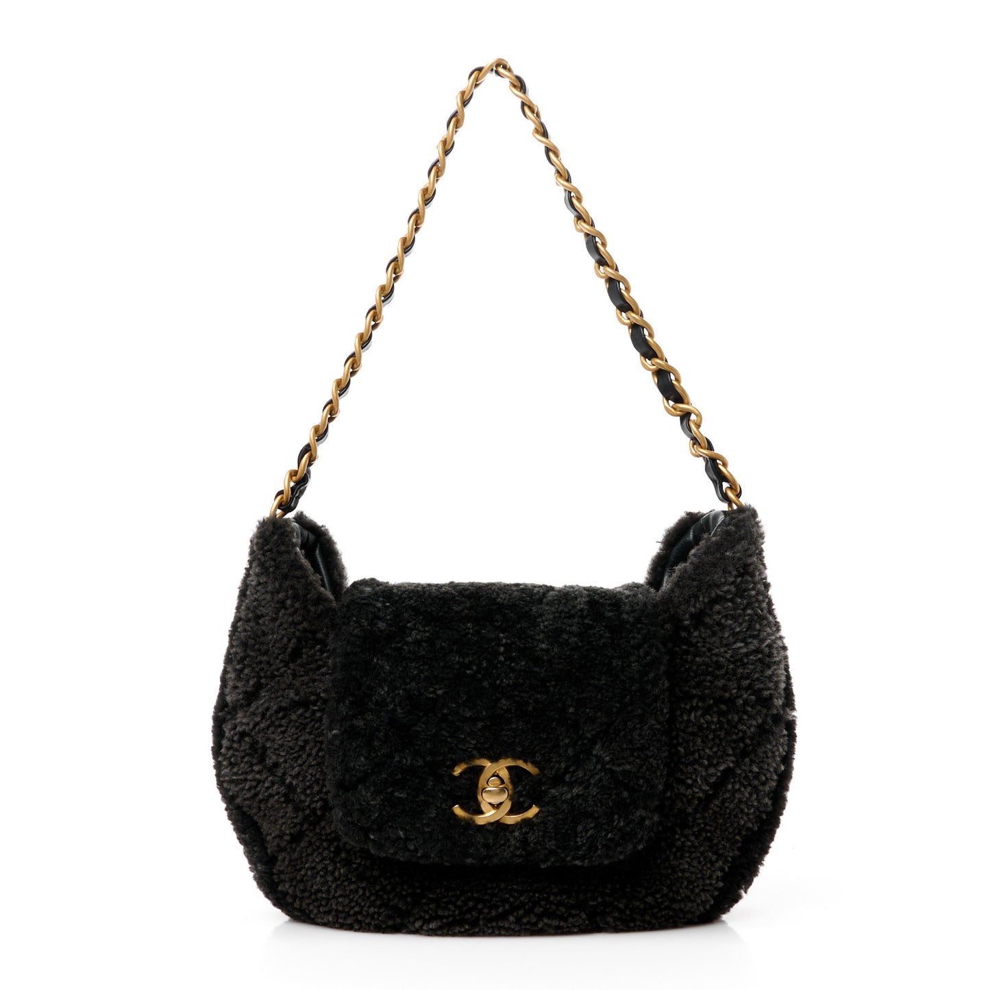 Shearling Quilted Hobo Black