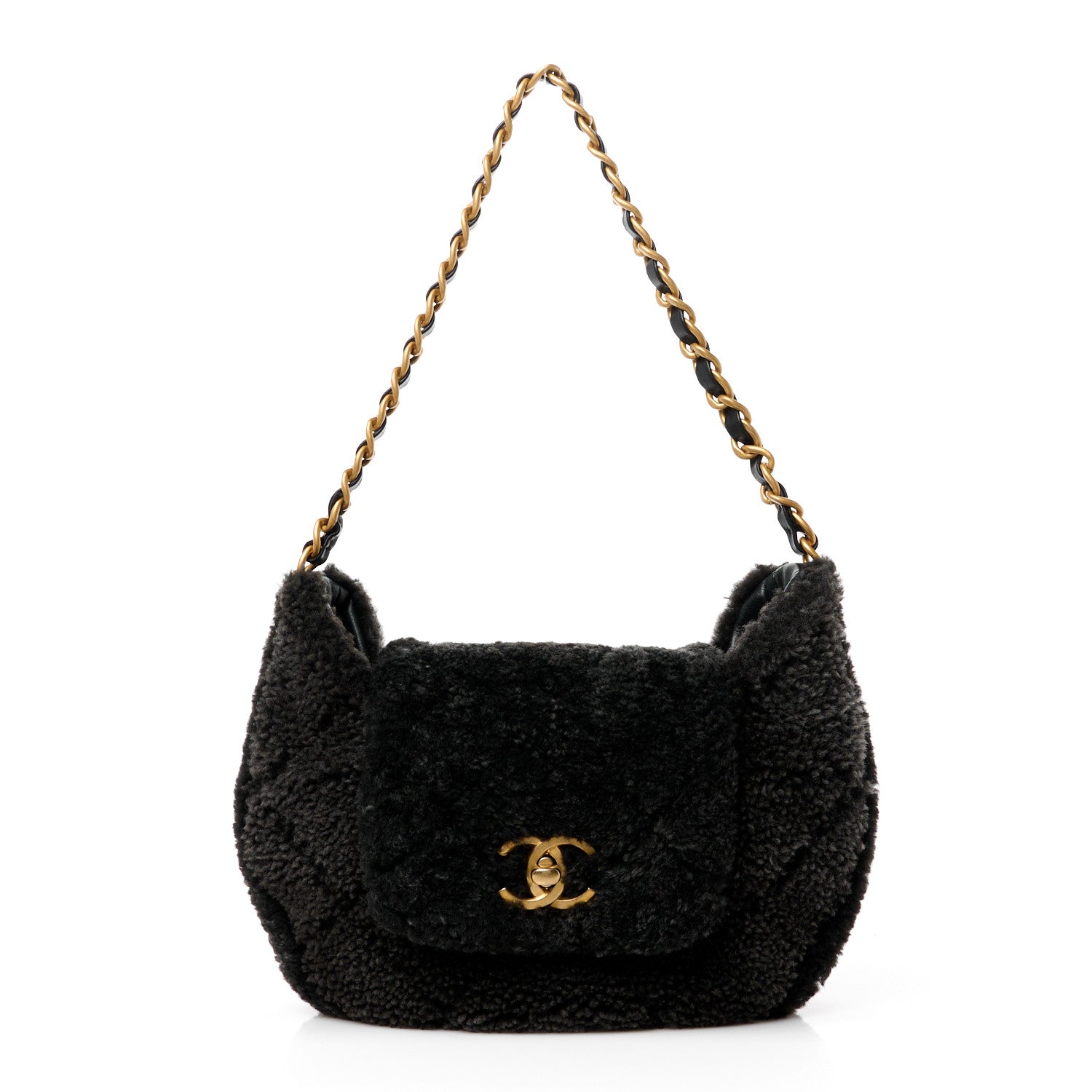 Chanel Shearling Quilted Hobo Black 1 of 12