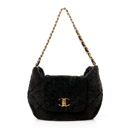 Chanel Shearling Quilted Hobo Black 1 of 12