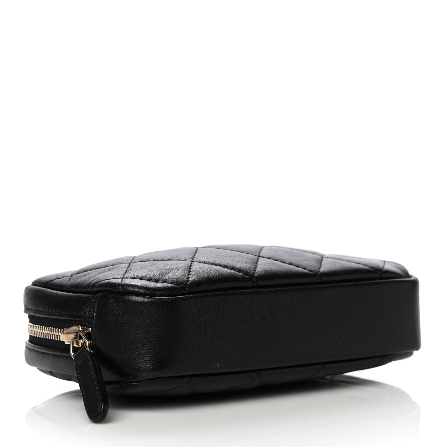 Lambskin Quilted Small Curvy Pouch Cosmetic Case Black