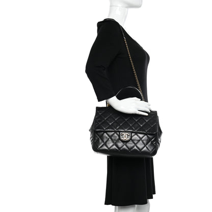 Chanel Calfskin Quilted Large Gold Bar Top Handle Flap Black 2 of 14