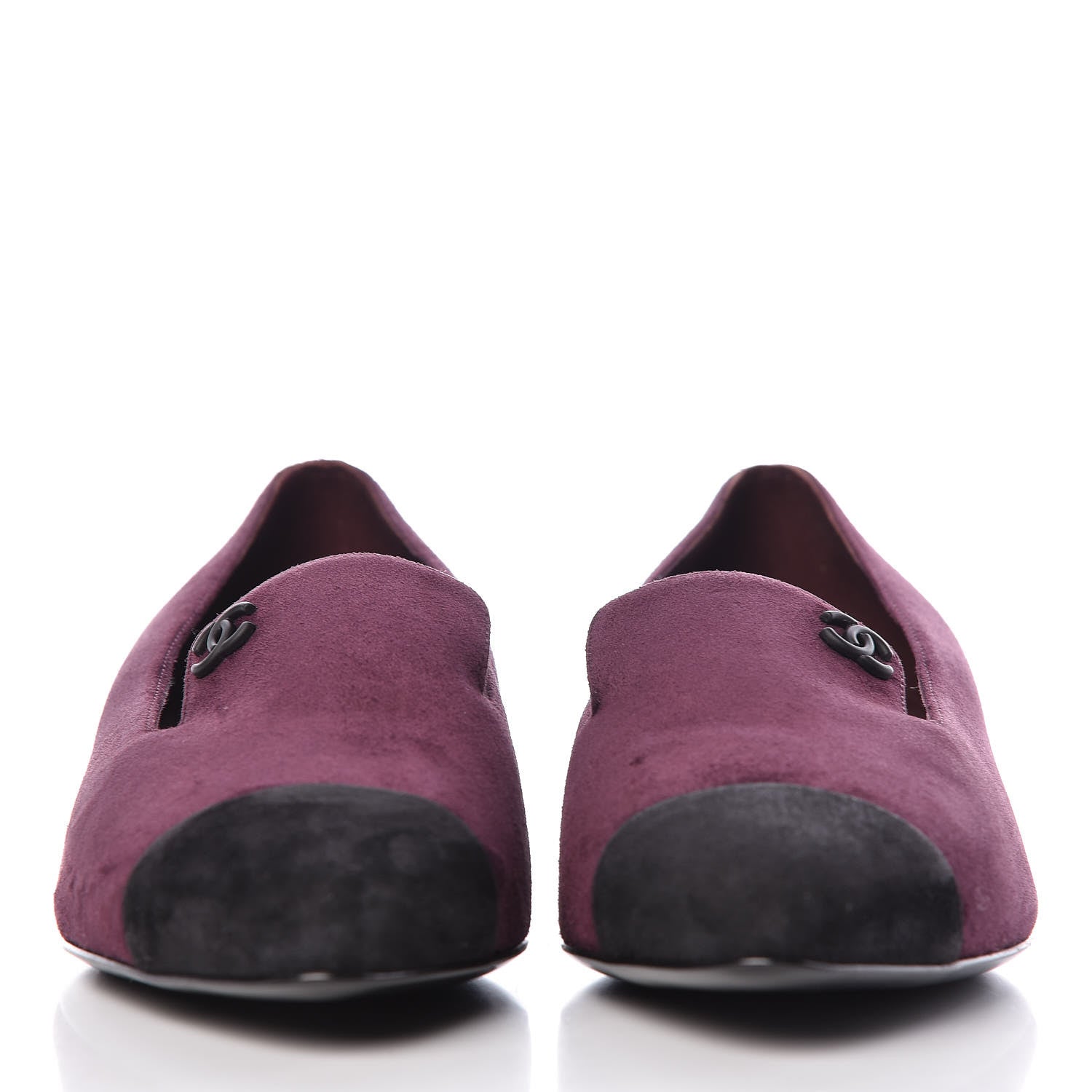 Chanel Suede Cap Toe Moccasin Loafers 36.5 Burgundy Black 2 of 11