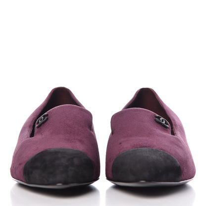 Chanel Suede Cap Toe Moccasin Loafers 36.5 Burgundy Black 2 of 11