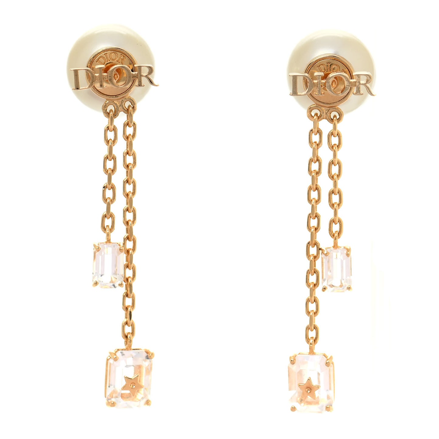 Pearl Crystal Tribales Dangle Chain Earrings Gold