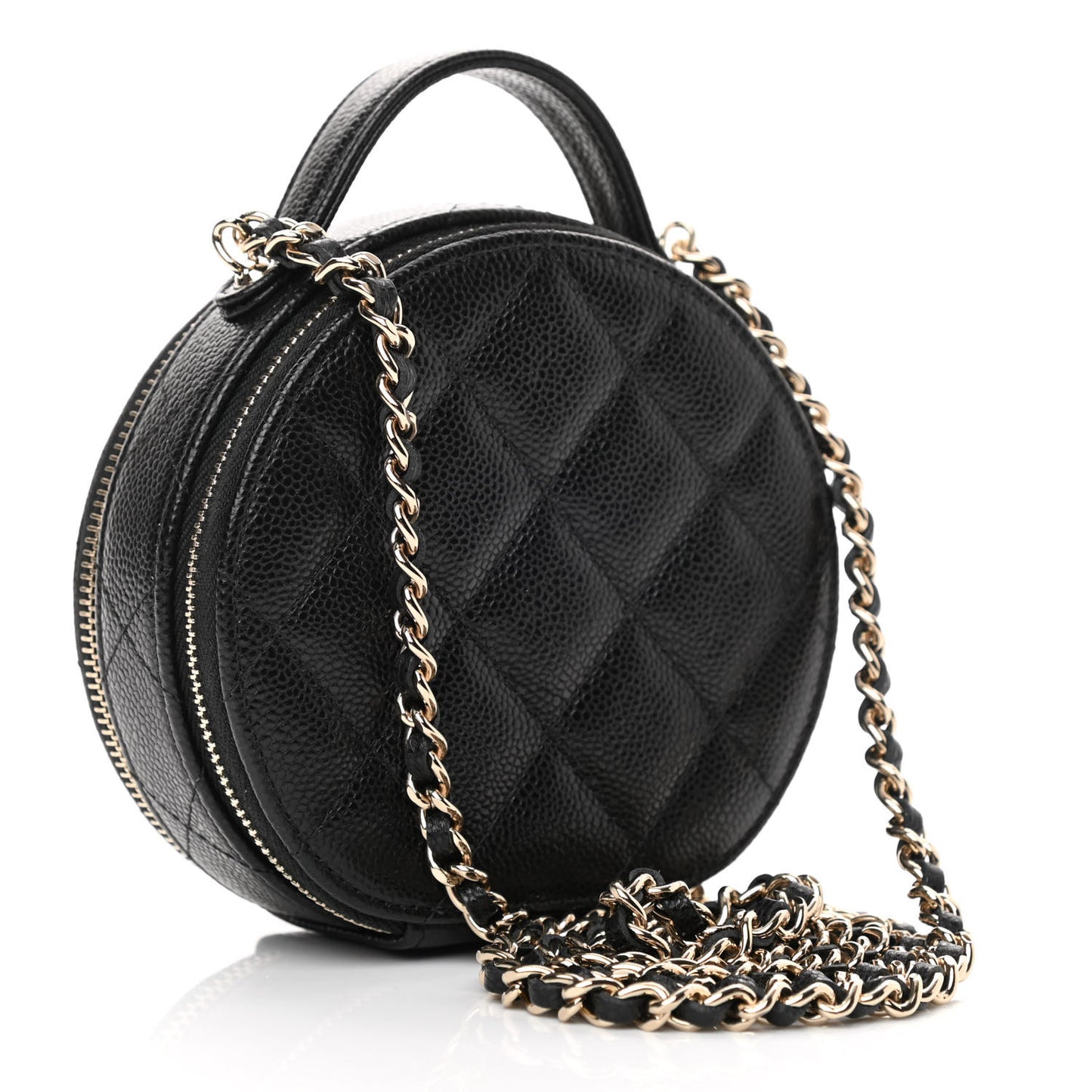 Caviar Quilted Round Handle With Care Vanity With Chain Black