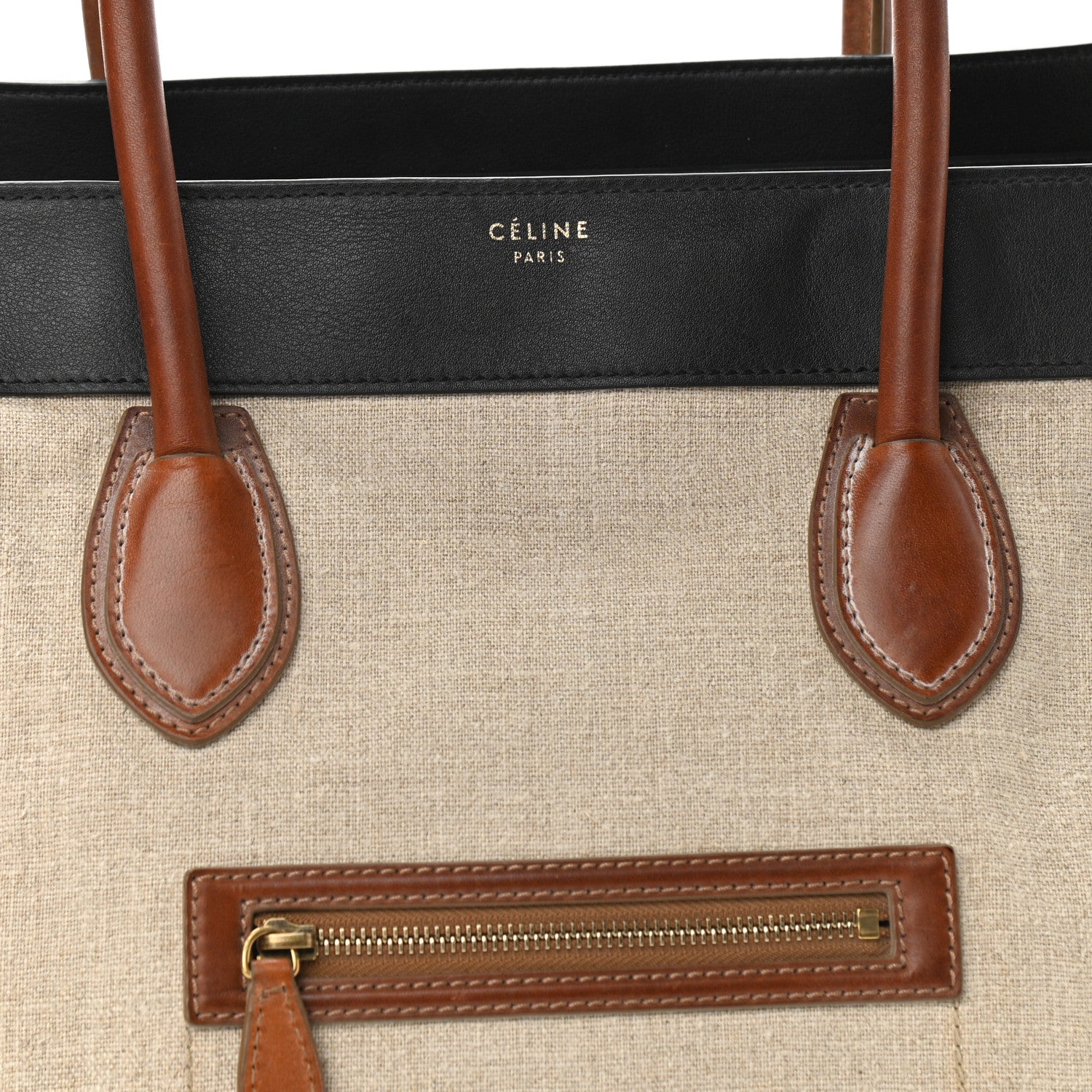 Celine Calfskin Linen Tri-Color Shoulder Luggage Beige 8 of 10