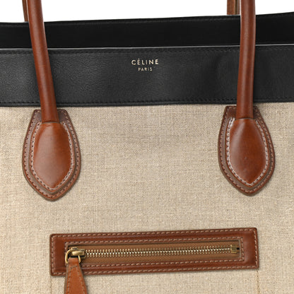 Celine Calfskin Linen Tri-Color Shoulder Luggage Beige 8 of 10