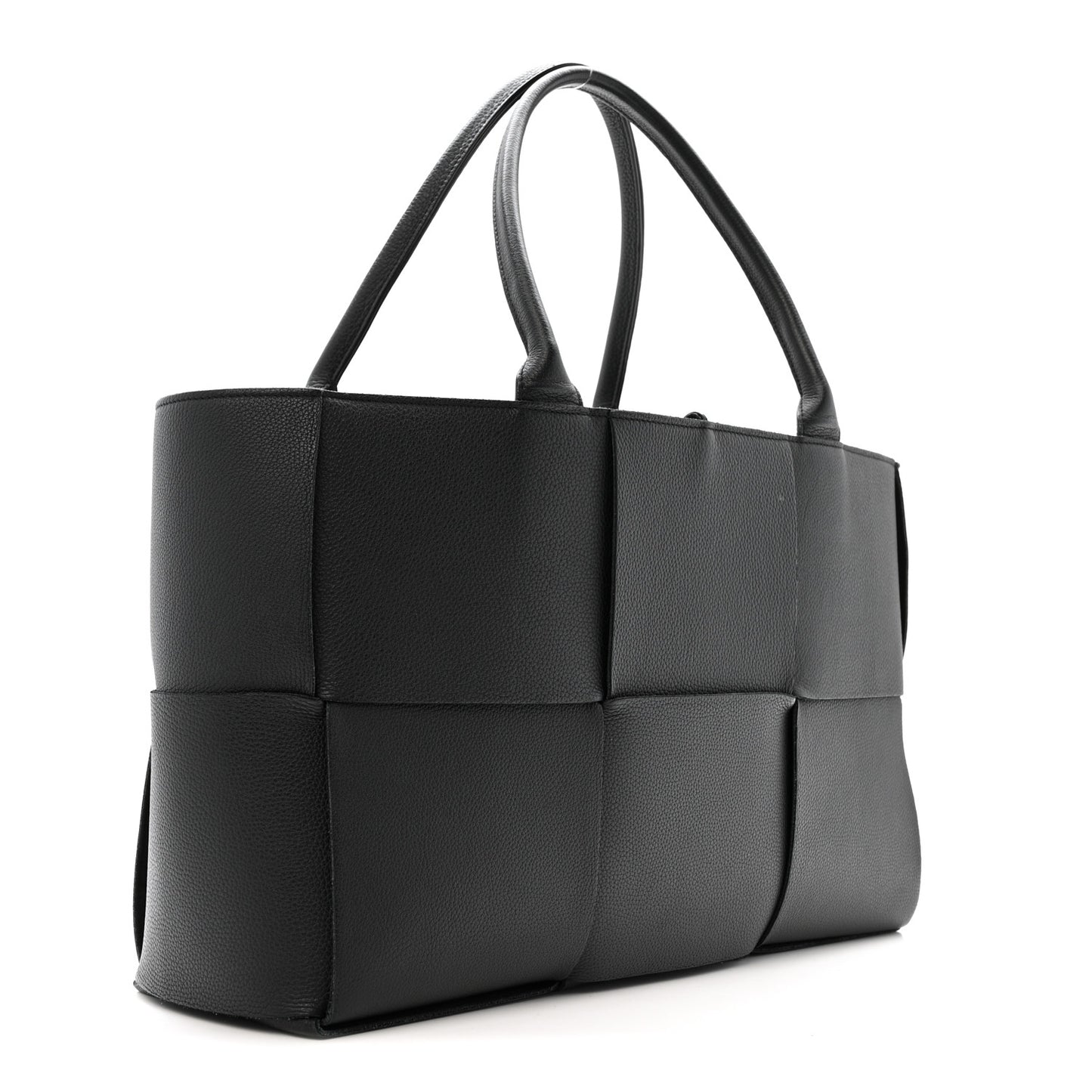 Grained Calfskin Maxi Intrecciato Medium Arco Tote Black