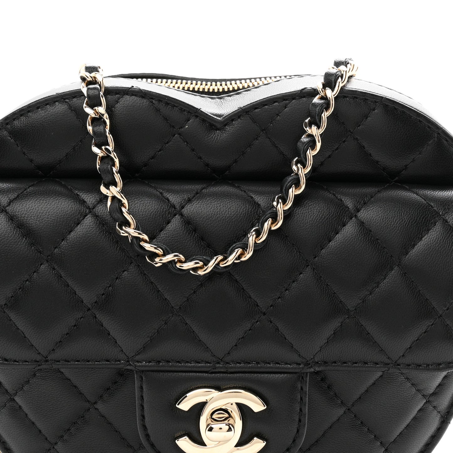 Lambskin Quilted Large CC In Love Heart Bag Black