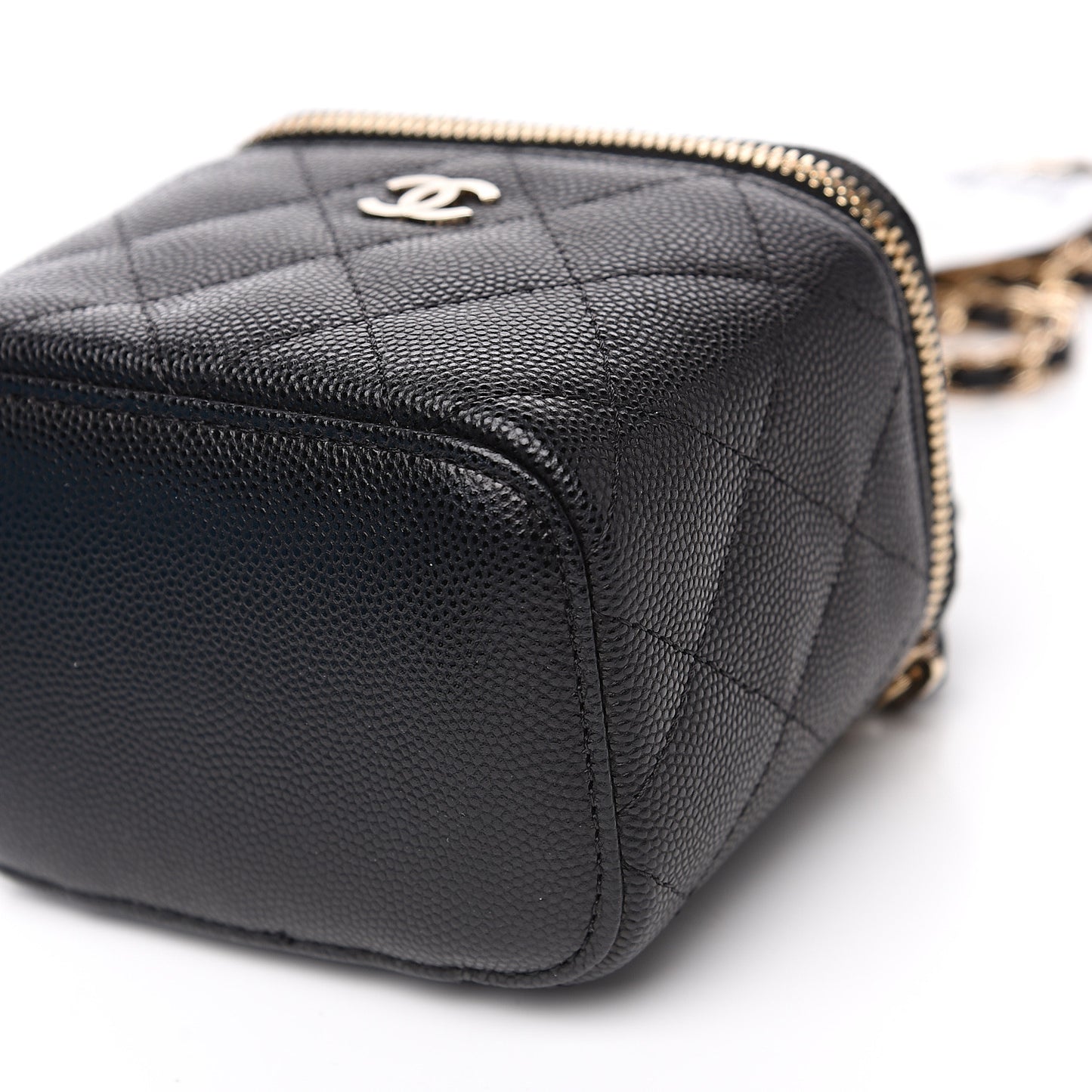 Caviar Quilted Mini Vanity Case With Chain Black