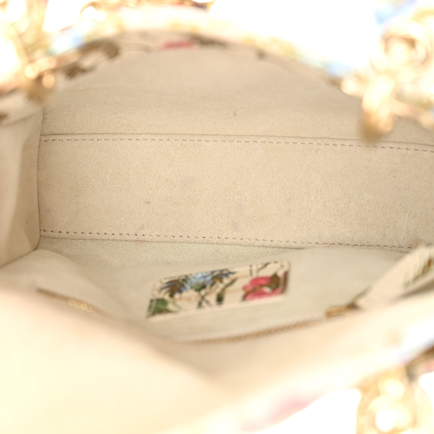Calfskin Hibiscus Printed Embroidered Mini Lady Dior Beige Multicolor