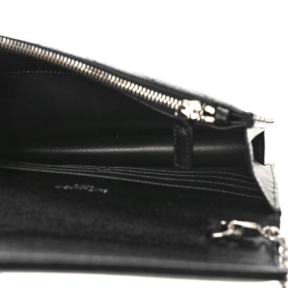 Saint Laurent Grain De Poudre Matelasse Chevron Monogram Envelope Chain Wallet Black 5 of 8