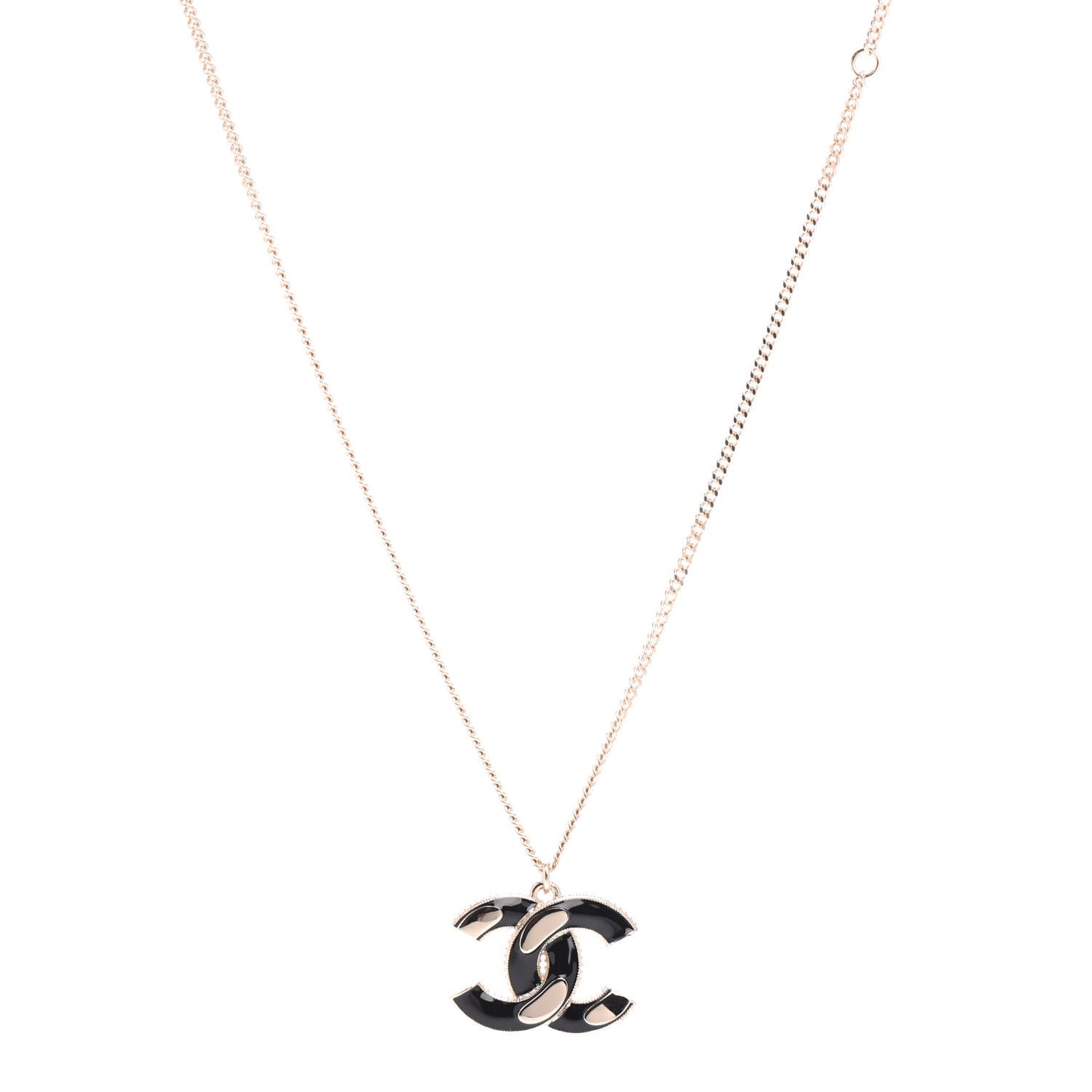 Enamel CC Pendant Necklace Black Light Gold