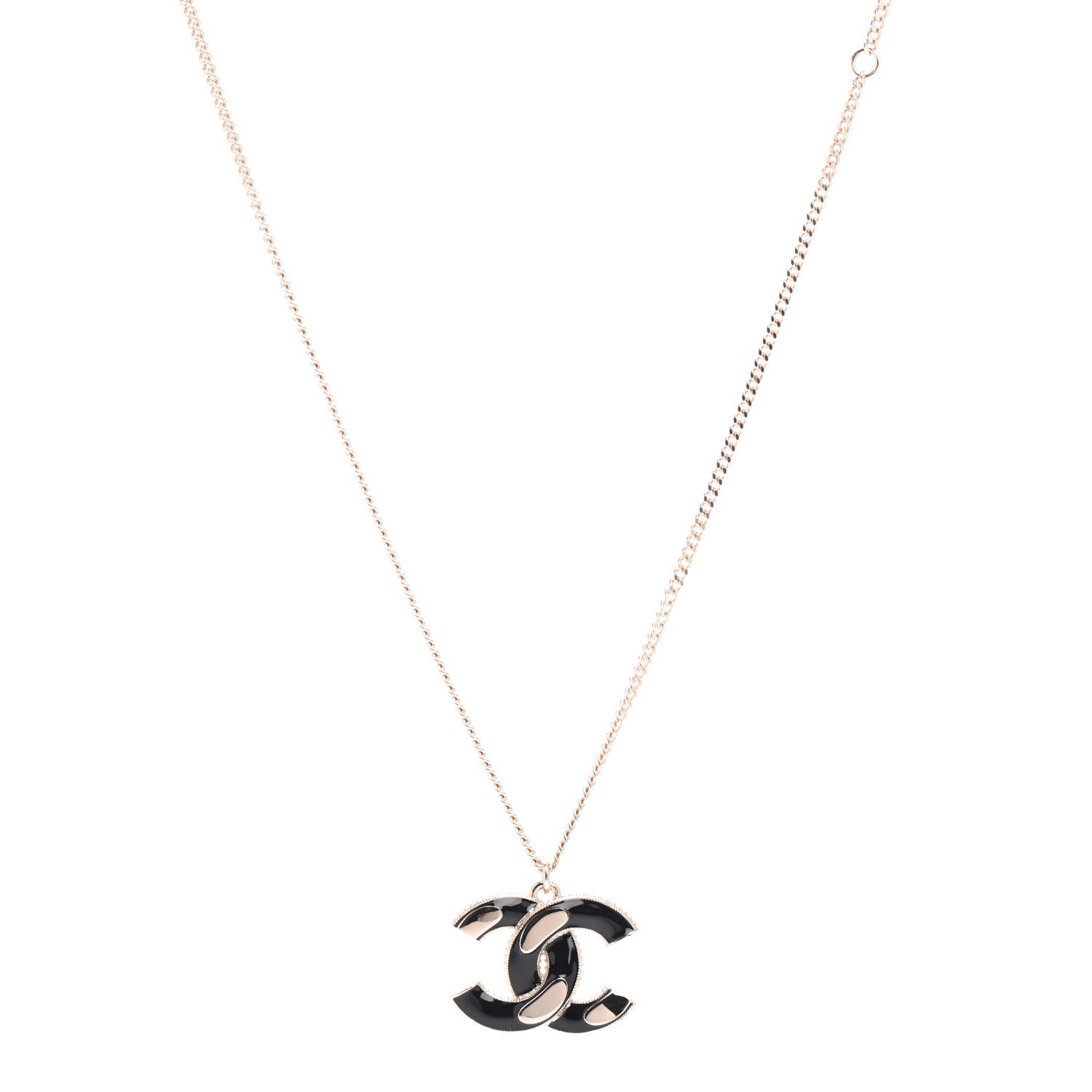 Chanel Enamel CC Pendant Necklace Black Light Gold 1 of 4